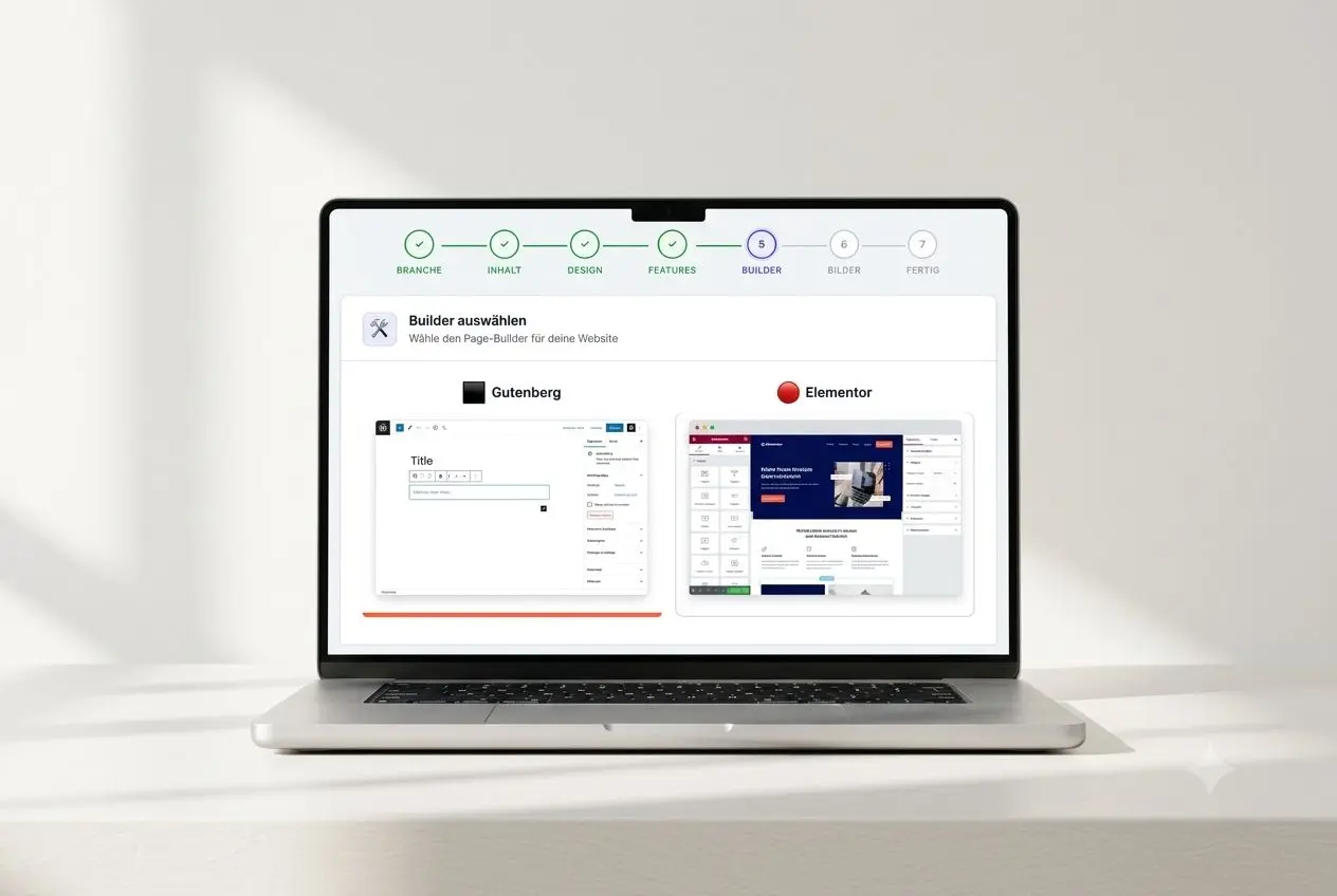 Auswahl zwischen Gutenberg und Elementor bei der Erstellung der Website