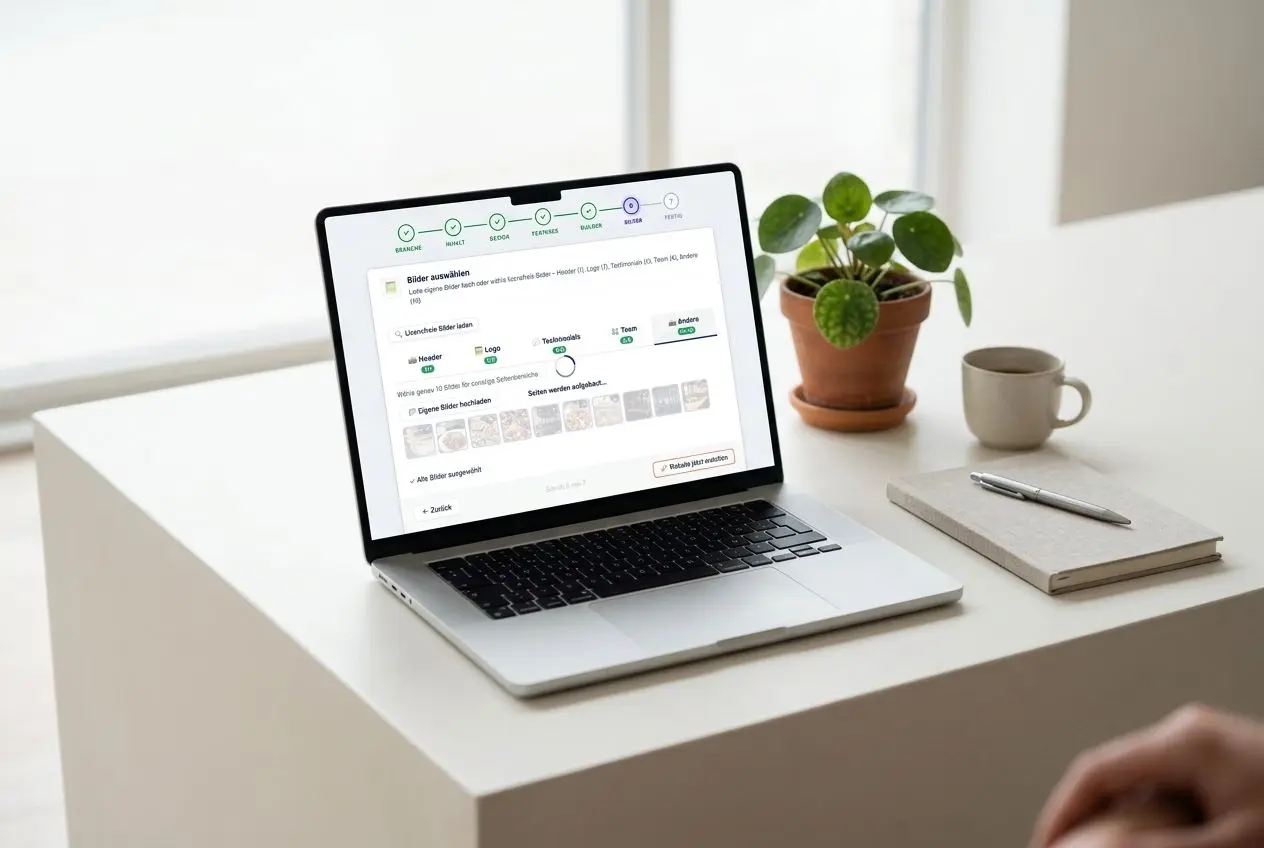 Der KI Websitebuilder Pro erstellt gerade die Seiten der Website