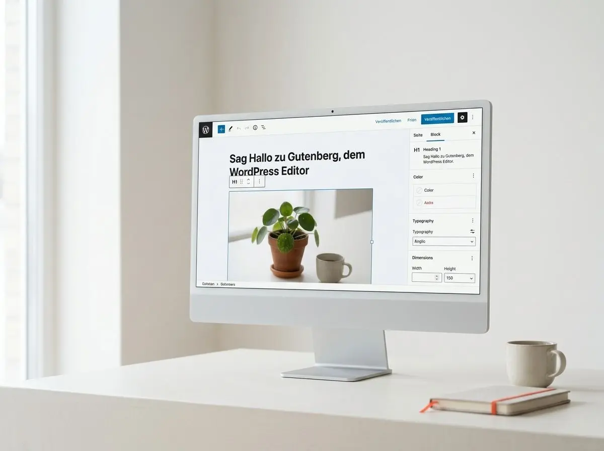 Mit KI erstellte Website im WordPress-Block-Editor Gutenberg